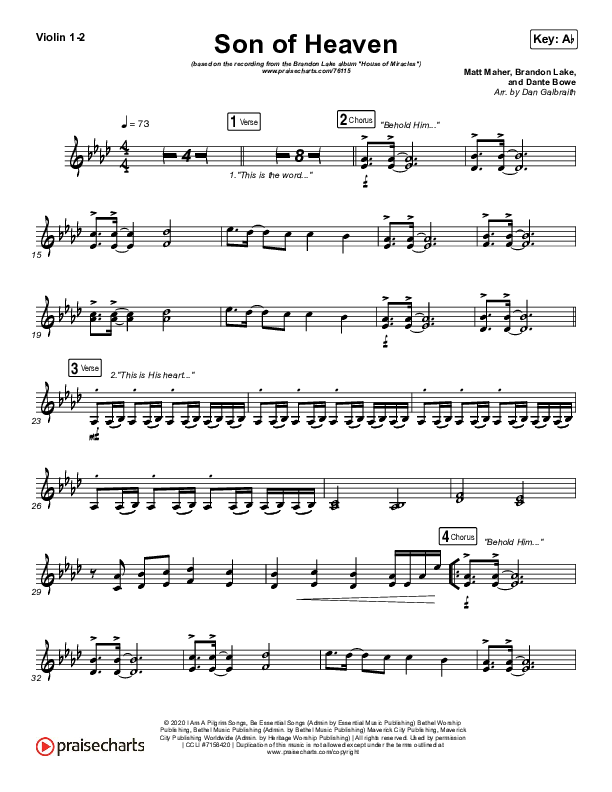 Son Of Heaven (Live) Violin 1/2 (Brandon Lake / Matt Maher / Dante Bowe)