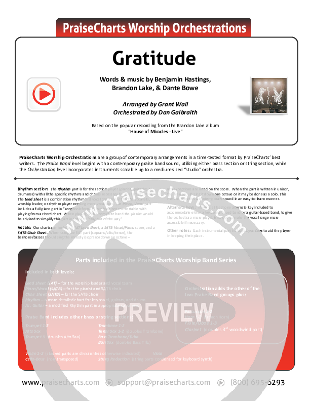 Gratitude (Live) Cover Sheet (Brandon Lake)