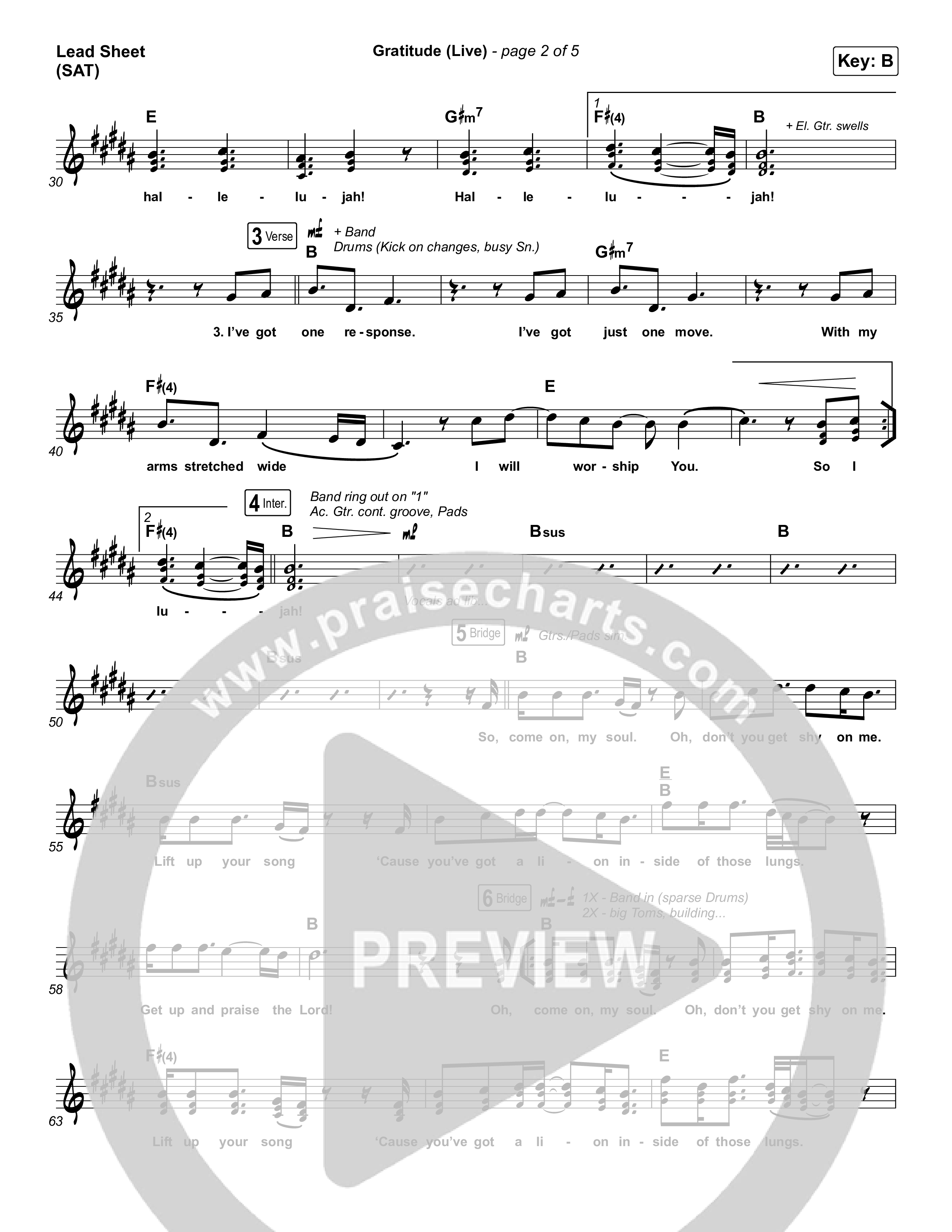 Gratitude (Live) Lead Sheet (SAT) (Brandon Lake)