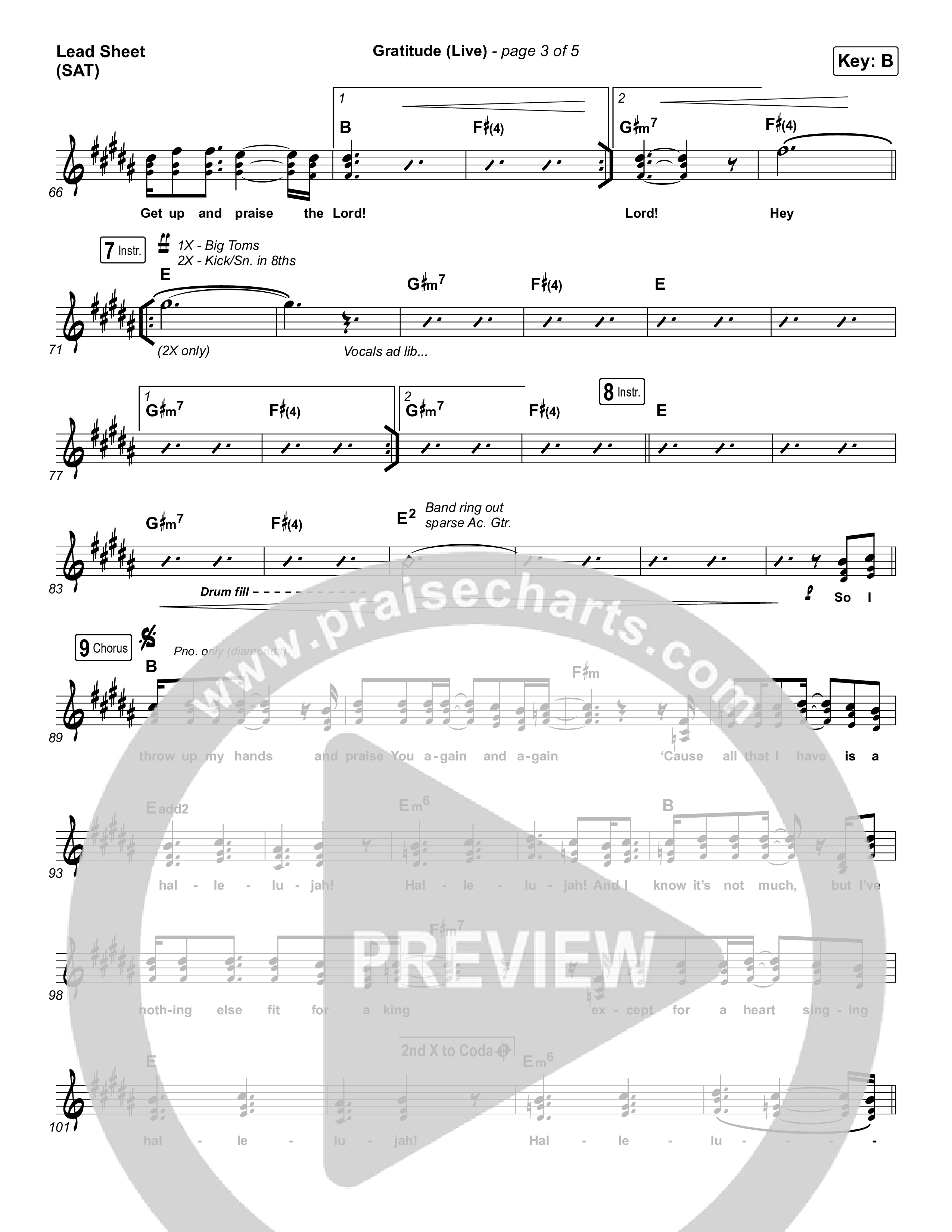 Gratitude (Live) Lead Sheet (SAT) (Brandon Lake)