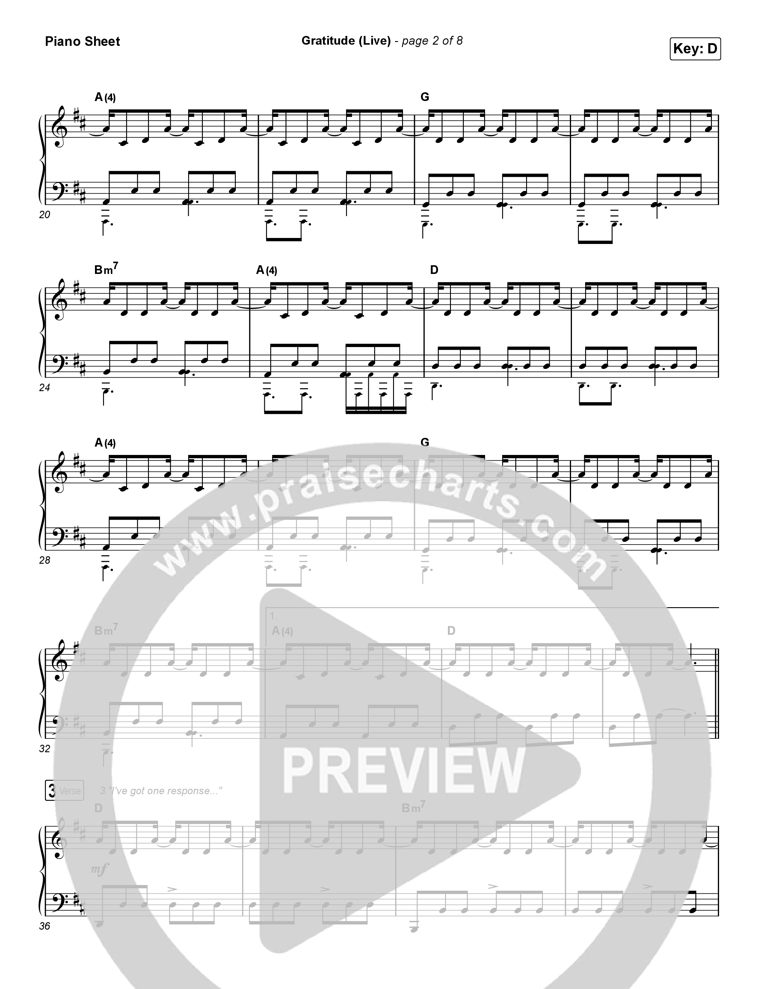 Gratitude (Live) Piano Sheet (Brandon Lake)