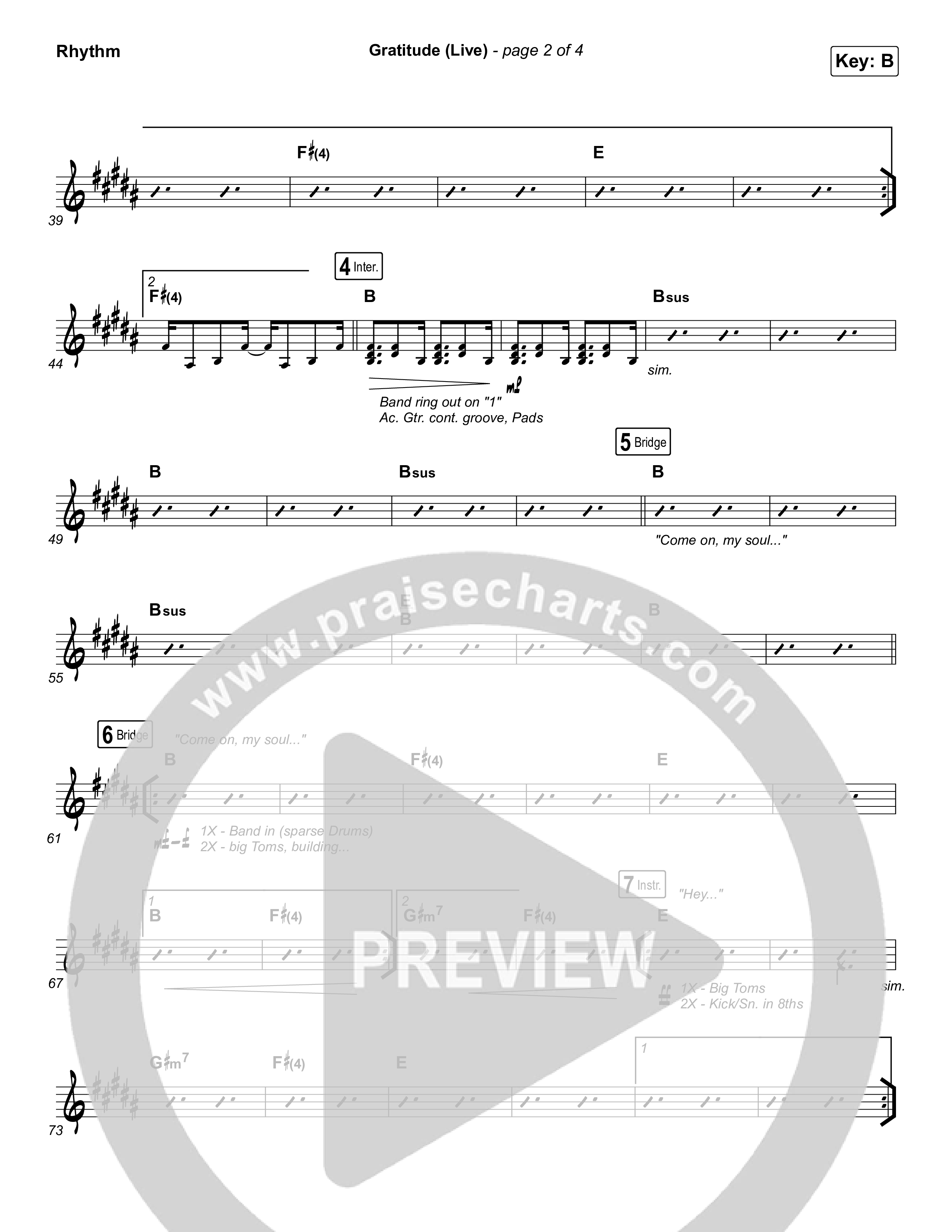 Gratitude (Live) Rhythm Chart (Brandon Lake)