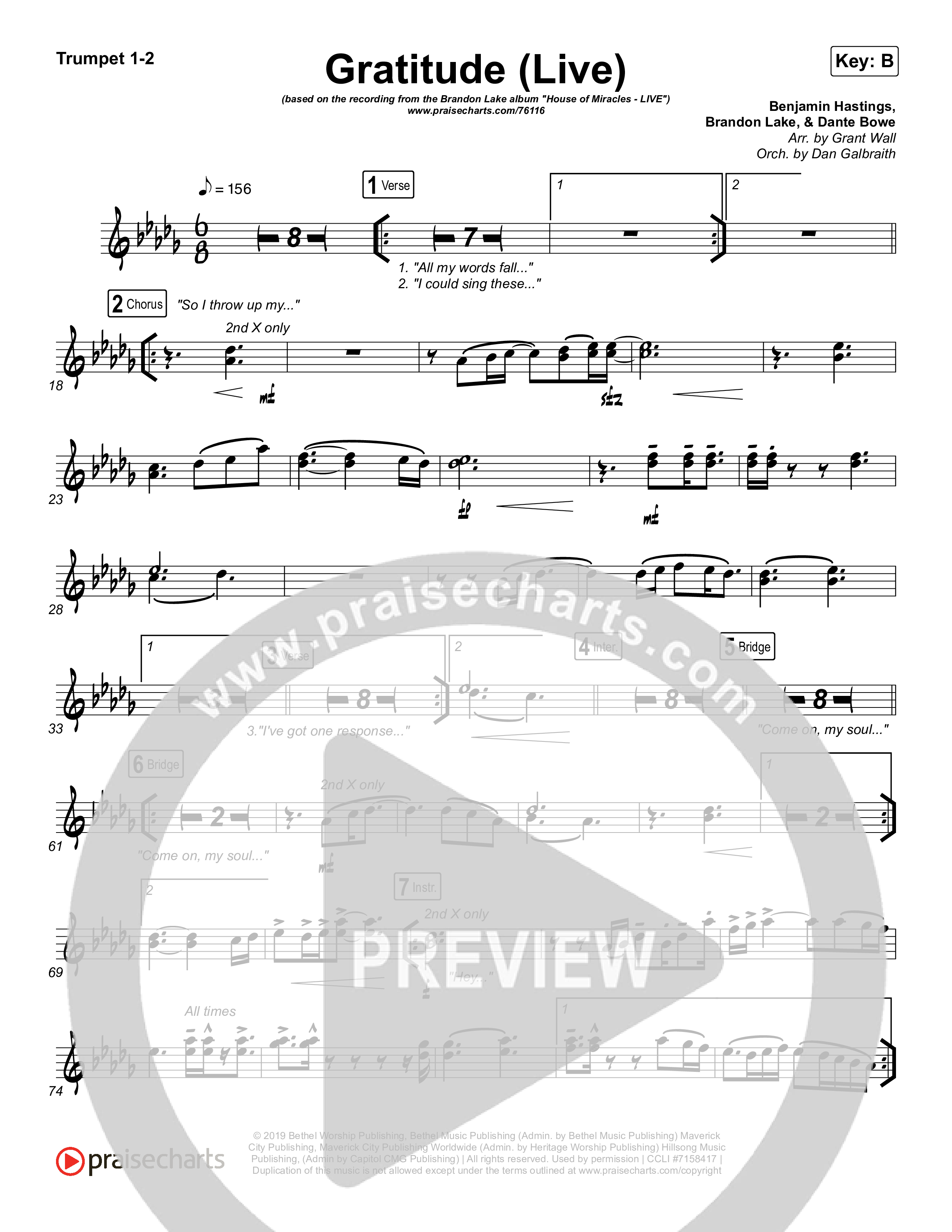 Gratitude (Live) Trumpet 1,2 (Brandon Lake)