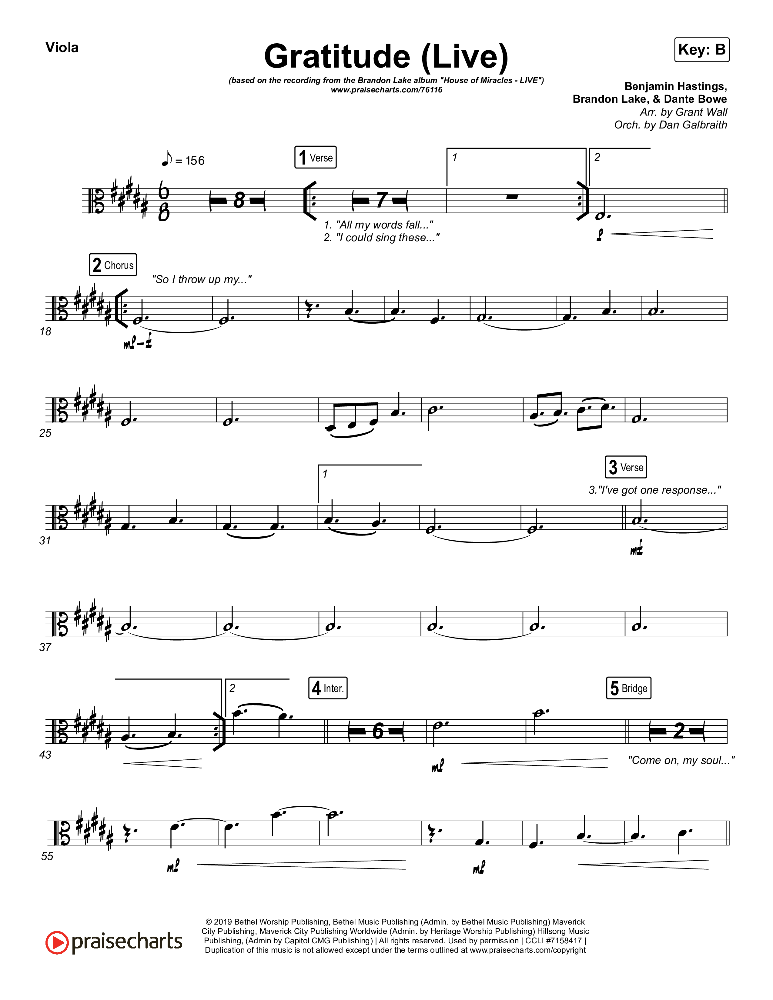 Gratitude (Live) Viola (Brandon Lake)