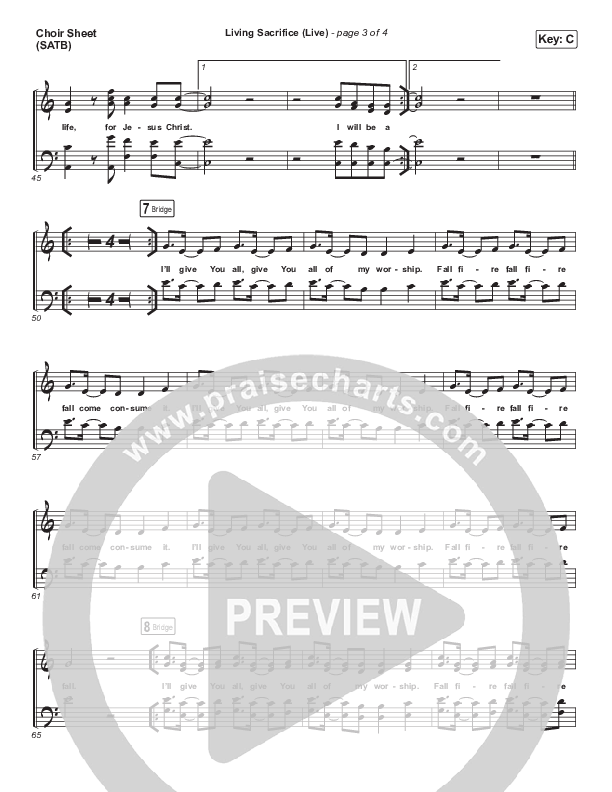 Living Sacrifice (Live) Choir Sheet (SATB) (Brandon Lake)