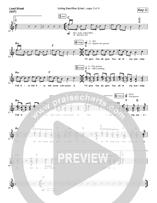 Living Sacrifice (Live) Lead Sheet (SAT) (Brandon Lake)