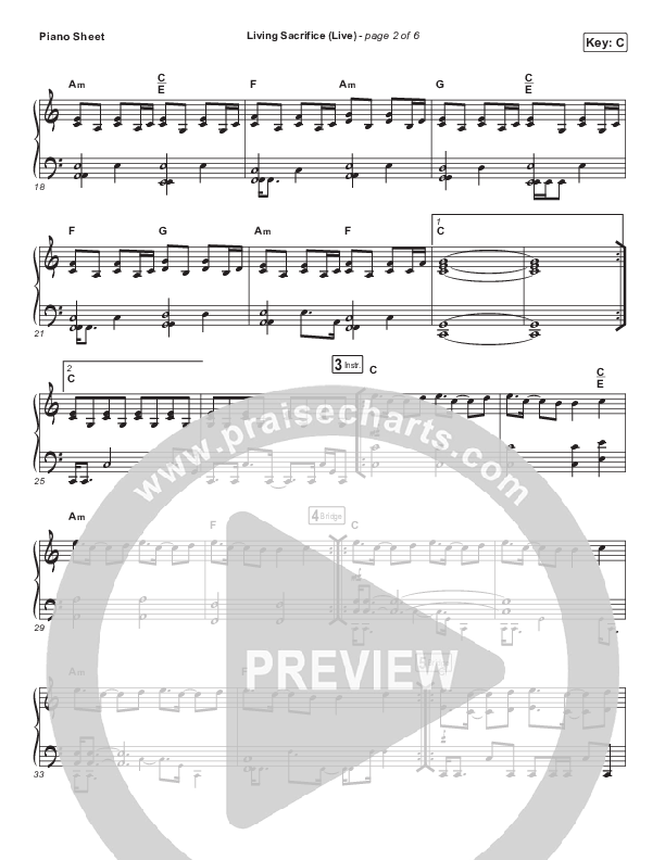 Living Sacrifice (Live) Piano Sheet (Brandon Lake)
