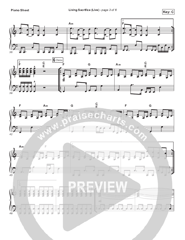 Living Sacrifice (Live) Piano Sheet (Brandon Lake)