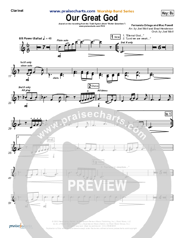Our Great God Clarinet (Todd Agnew)