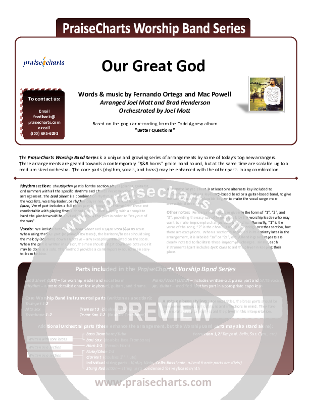 Our Great God Cover Sheet (Todd Agnew)