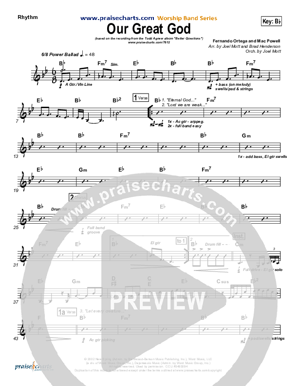 Our Great God Rhythm Chart (Todd Agnew)