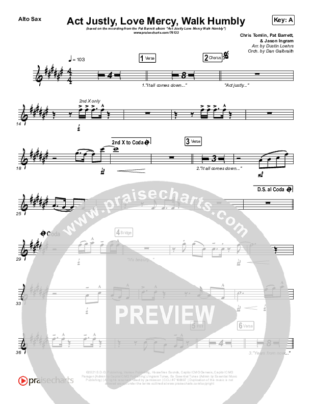 Act Justly Love Mercy Walk Humbly Alto Sax (Pat Barrett)