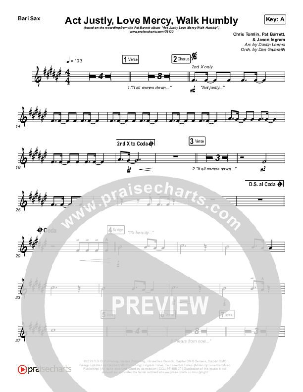 Act Justly Love Mercy Walk Humbly Bari Sax (Pat Barrett)