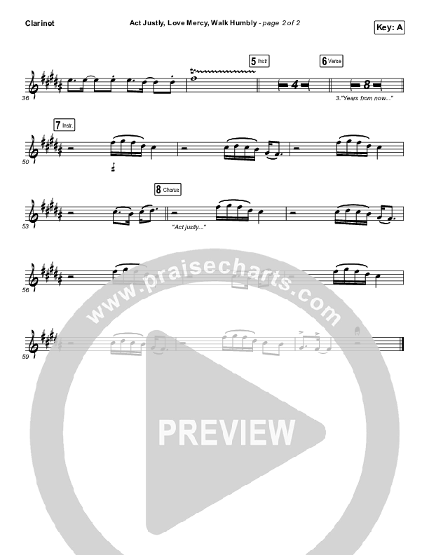 Act Justly Love Mercy Walk Humbly Clarinet (Pat Barrett)