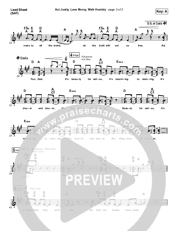 Act Justly Love Mercy Walk Humbly Lead Sheet (SAT) (Pat Barrett)