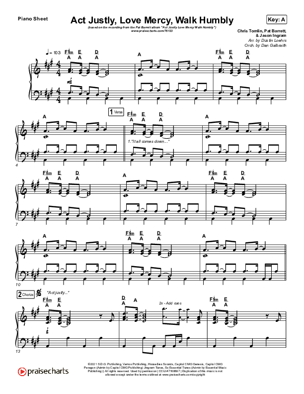 Act Justly Love Mercy Walk Humbly Piano Sheet (Pat Barrett)