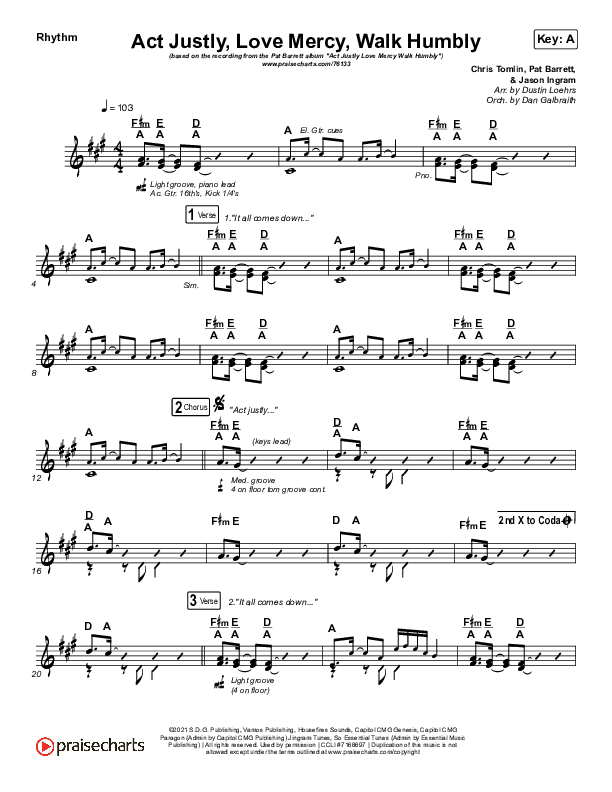 Act Justly Love Mercy Walk Humbly Rhythm Chart (Pat Barrett)