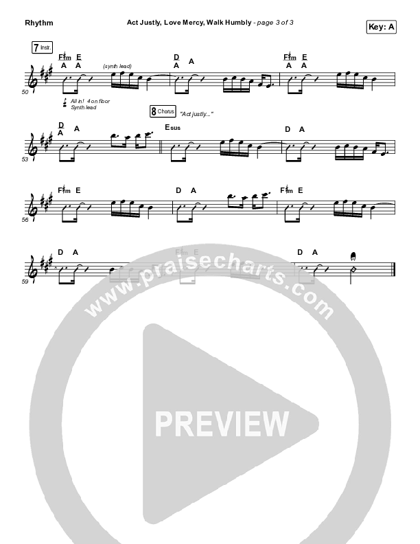 Act Justly Love Mercy Walk Humbly Rhythm Chart (Pat Barrett)