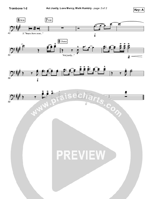 Act Justly Love Mercy Walk Humbly Trombone 1/2 (Pat Barrett)