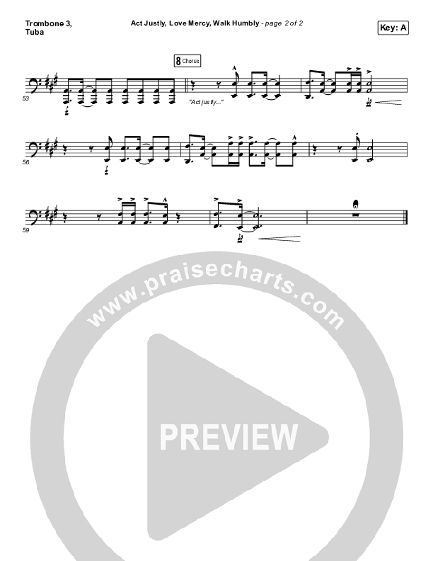 Act Justly Love Mercy Walk Humbly Trombone 3/Tuba (Pat Barrett)