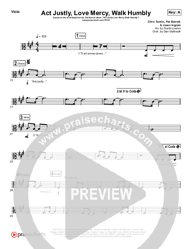 Act Justly Love Mercy Walk Humbly Viola (Pat Barrett)