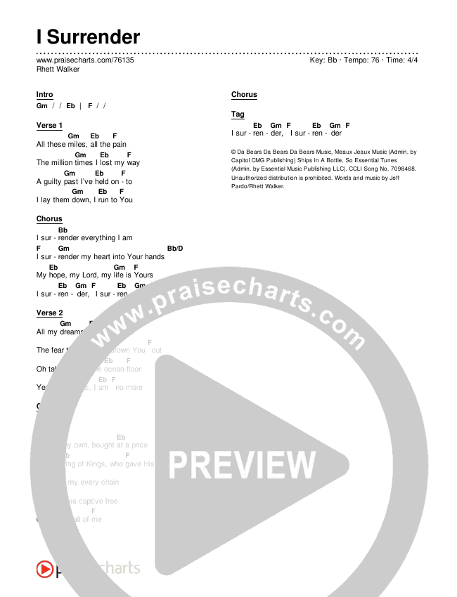 I Surrender Chords & Lyrics (Rhett Walker)