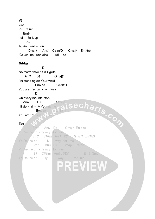 Only Way For Me Chord Chart (Equippers Revolution)