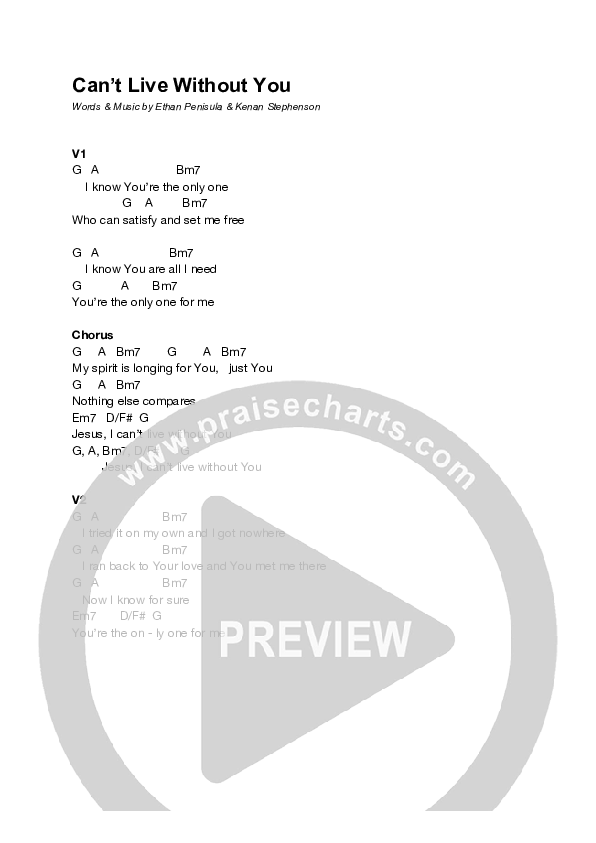Can’t Live Without You Chord Chart (Equippers Revolution)