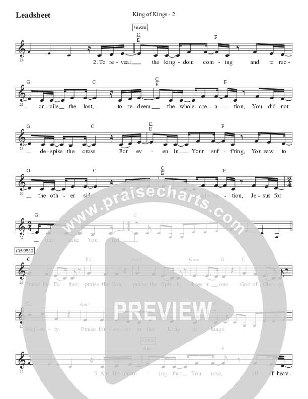 King Of Kings (Kids) Lead Sheet (Melody) (PraiseCharts Kids / Arr. Luke Gambill)