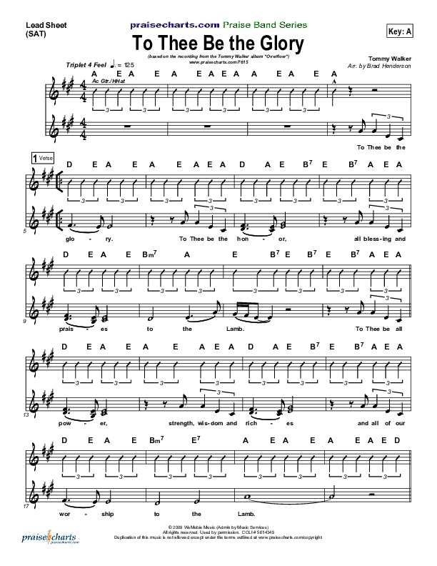 To Thee Be The Glory Lead Sheet (SAT) (Tommy Walker)