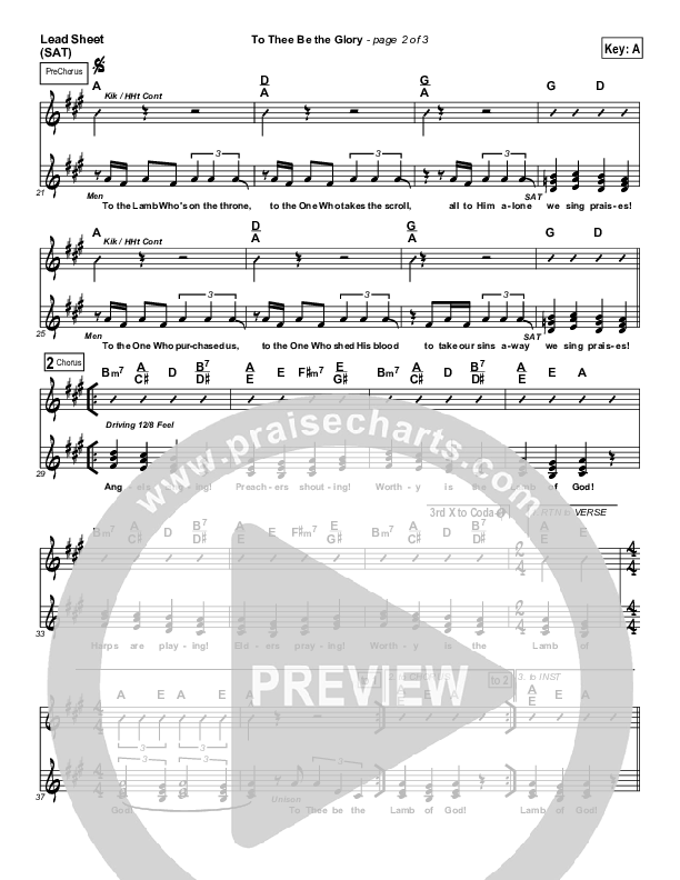 To Thee Be The Glory Lead Sheet (SAT) (Tommy Walker)