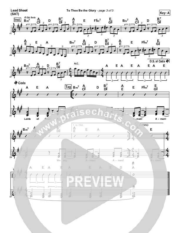 To Thee Be The Glory Lead Sheet (SAT) (Tommy Walker)