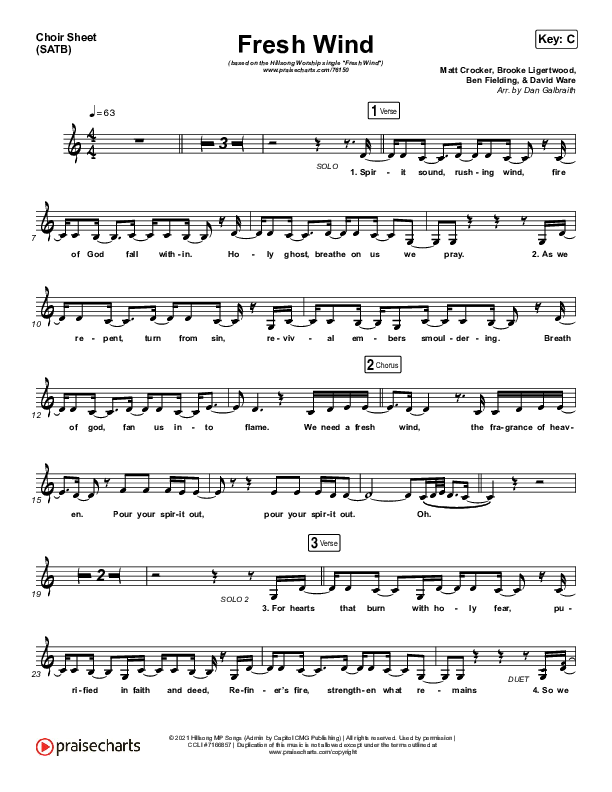 Fresh Wind Choir Sheet (SATB) (Hillsong Worship)