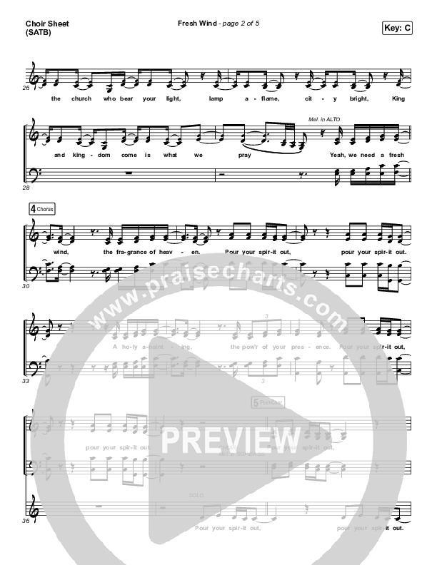 Fresh Wind Choir Sheet (SATB) (Hillsong Worship)
