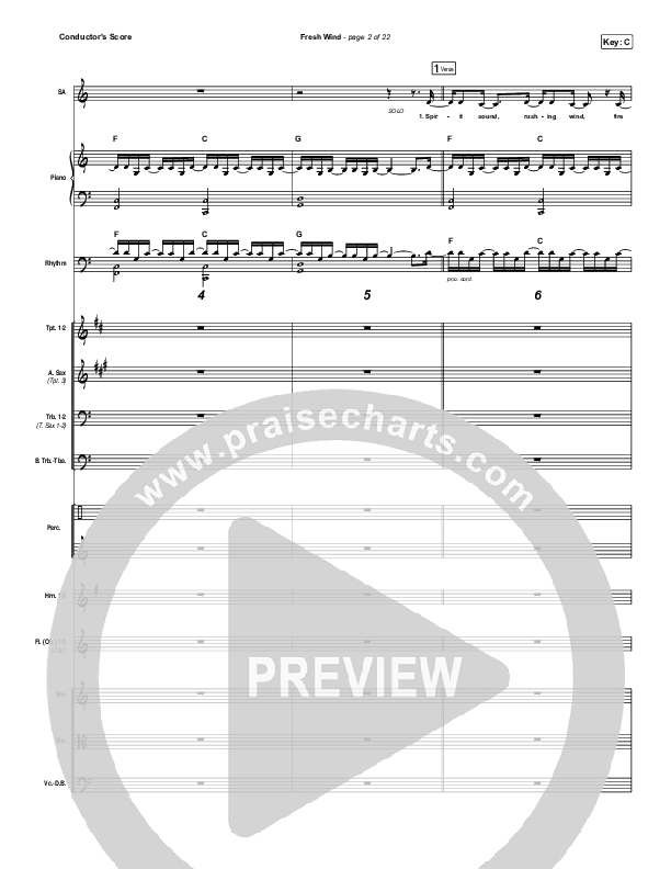 Fresh Wind Conductor's Score (Hillsong Worship)