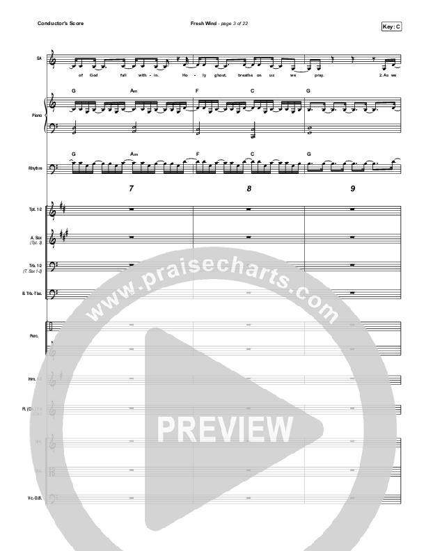 Fresh Wind Conductor's Score (Hillsong Worship)