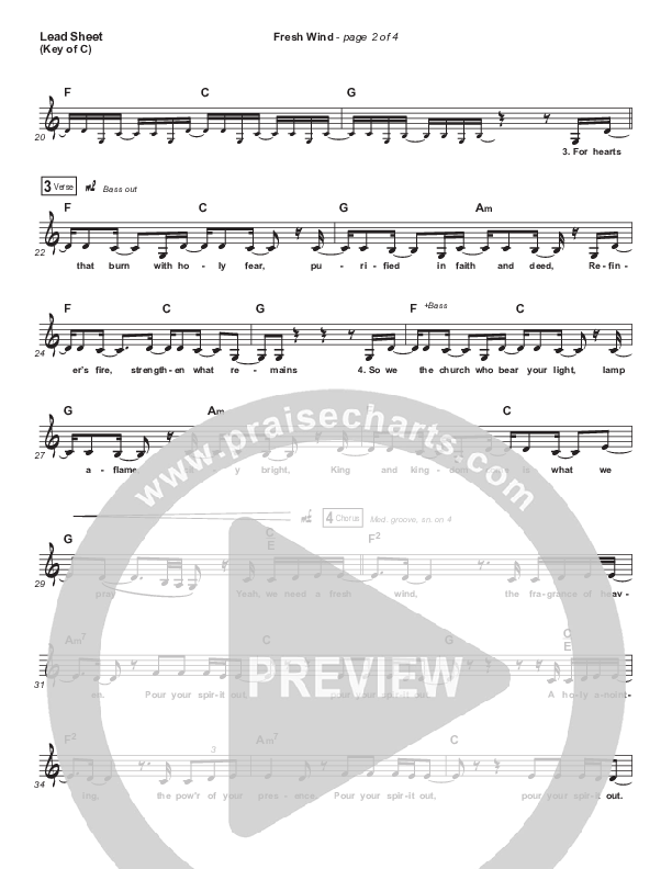 Fresh Wind Lead Sheet (Melody) (Hillsong Worship)