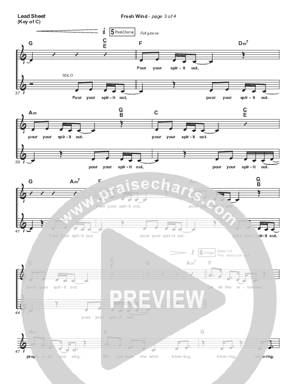 Fresh Wind Lead Sheet (Melody) (Hillsong Worship)