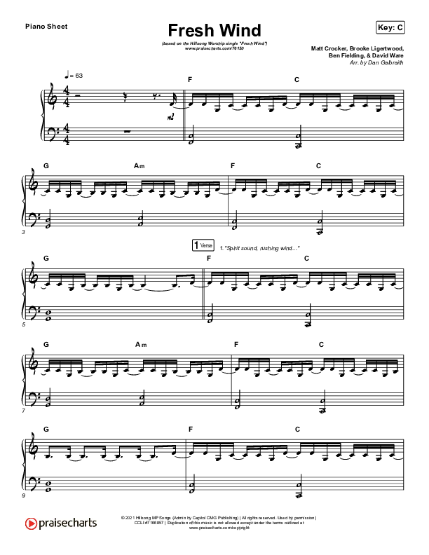 Fresh Wind Piano Sheet (Hillsong Worship)