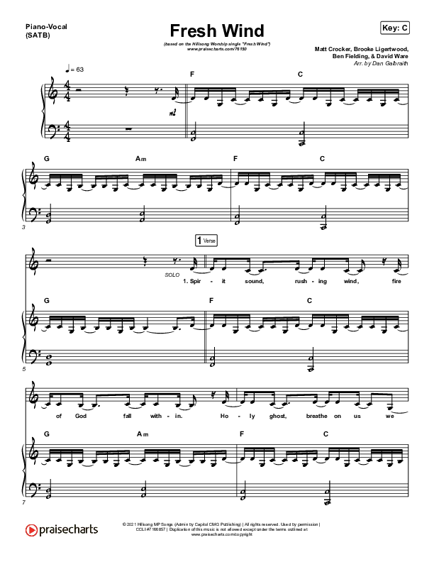 Fresh Wind Piano/Vocal (SATB) (Hillsong Worship)