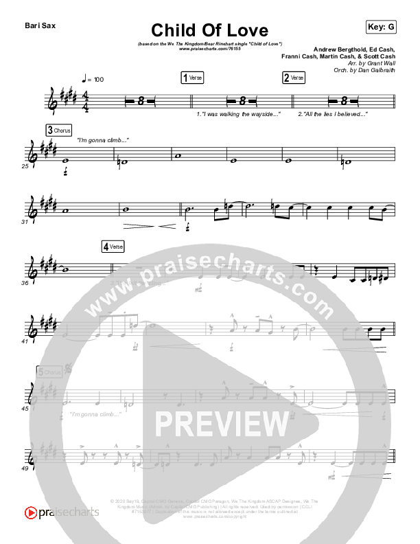 Child Of Love Bari Sax (We The Kingdom / Bear Rinehart)