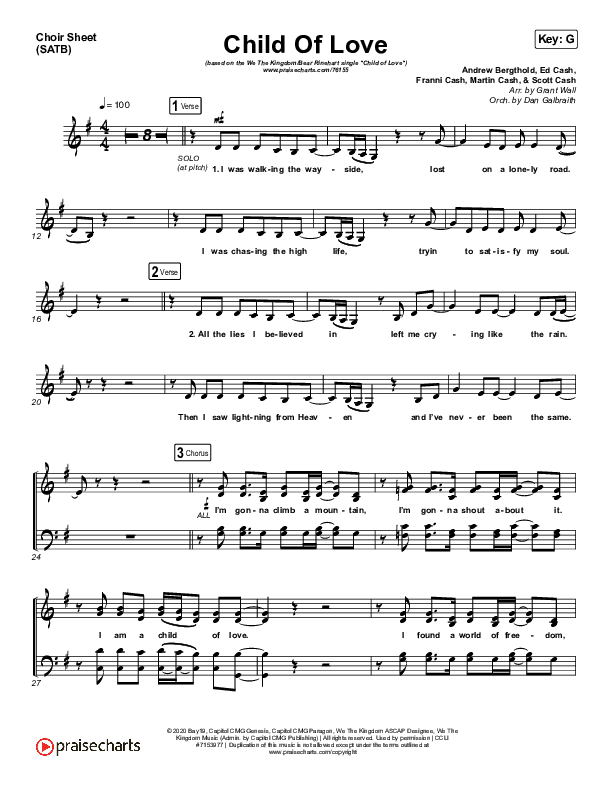 Child Of Love Choir Vocals (SATB) (We The Kingdom / Bear Rinehart)
