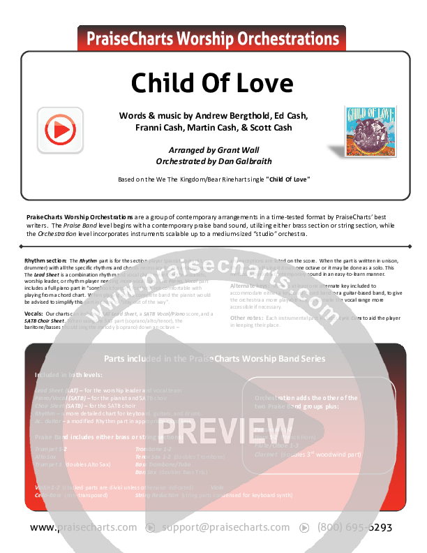 Child Of Love Cover Sheet (We The Kingdom / Bear Rinehart)