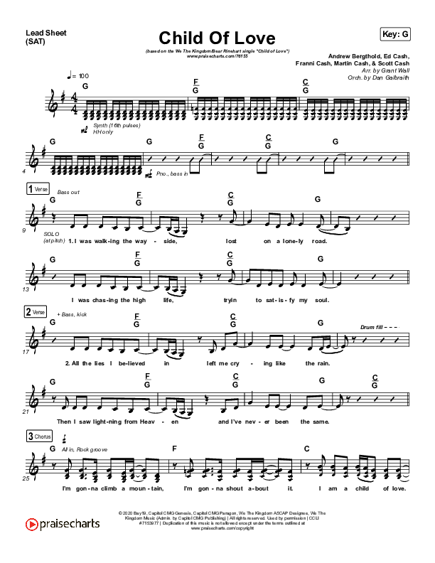 Child Of Love Lead Sheet (SAT) (We The Kingdom / Bear Rinehart)