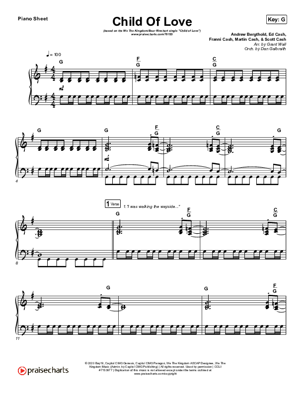 Child Of Love Piano Sheet (We The Kingdom / Bear Rinehart)