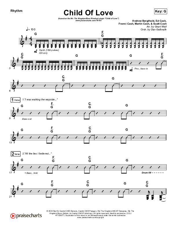 Child Of Love Rhythm Chart (We The Kingdom / Bear Rinehart)