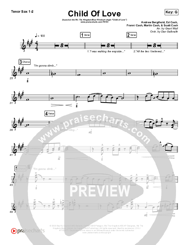 Child Of Love Tenor Sax 1/2 (We The Kingdom / Bear Rinehart)