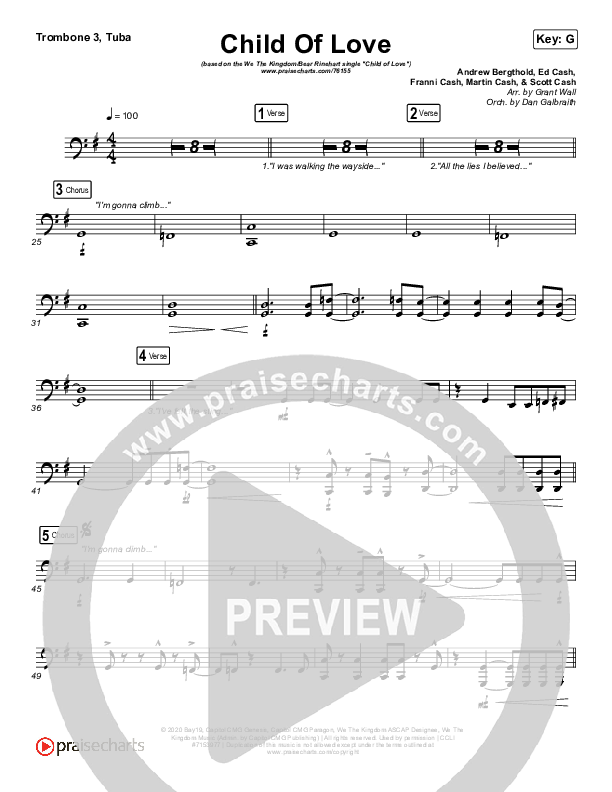 Child Of Love Trombone 3/Tuba (We The Kingdom / Bear Rinehart)