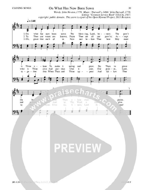 On What Has Now Been Sown Hymn Sheet (SATB) (Traditional Hymn)