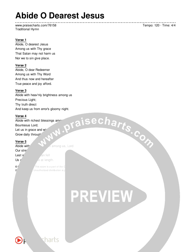 Abide O Dearest Jesus Lyrics (Traditional Hymn)